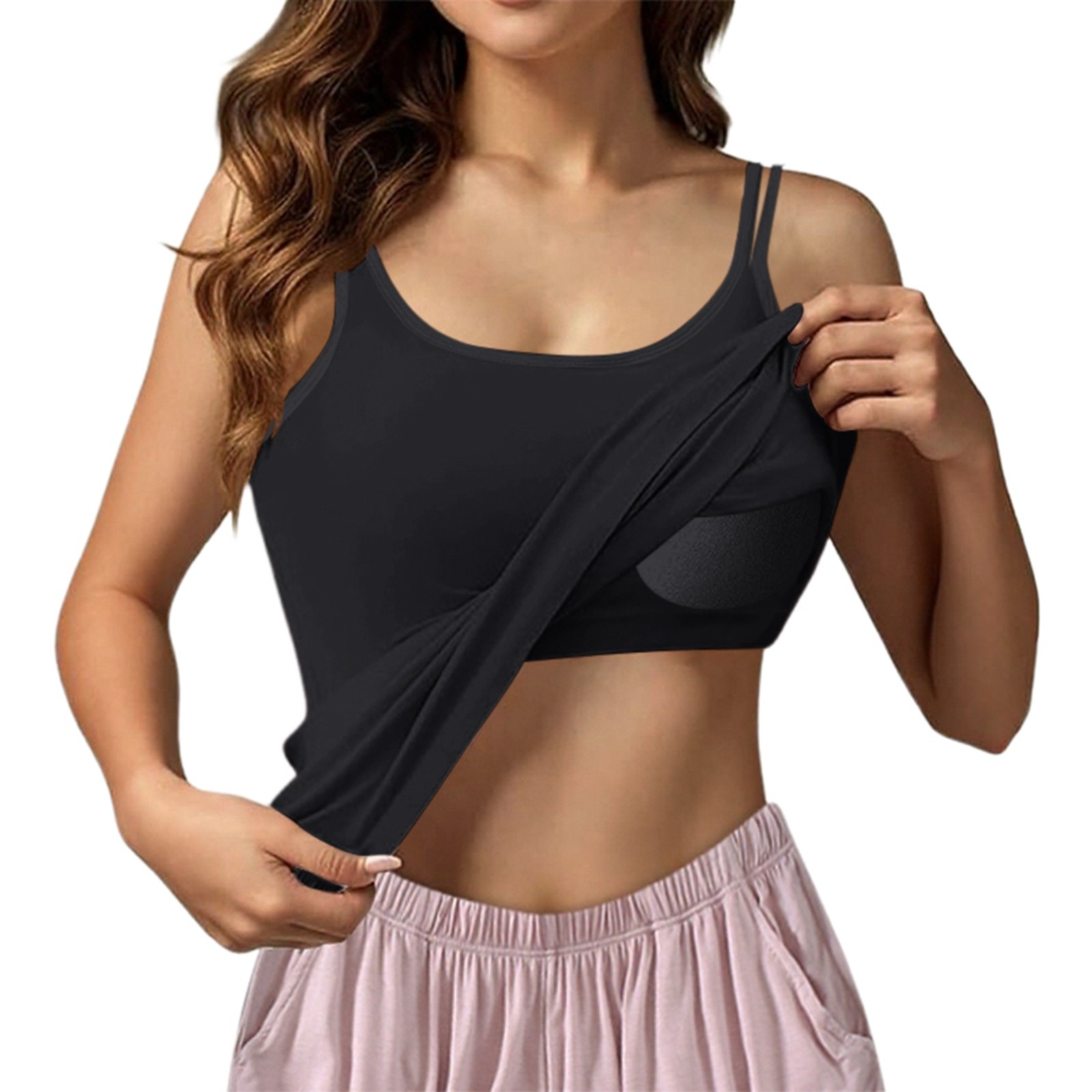 thumbnail image 1 of Camiseta sin mangas lisa para mujer: tejido suave y transpirable, prenda informal versátil para primavera/verano, fácil de cuidar., 1 of 5